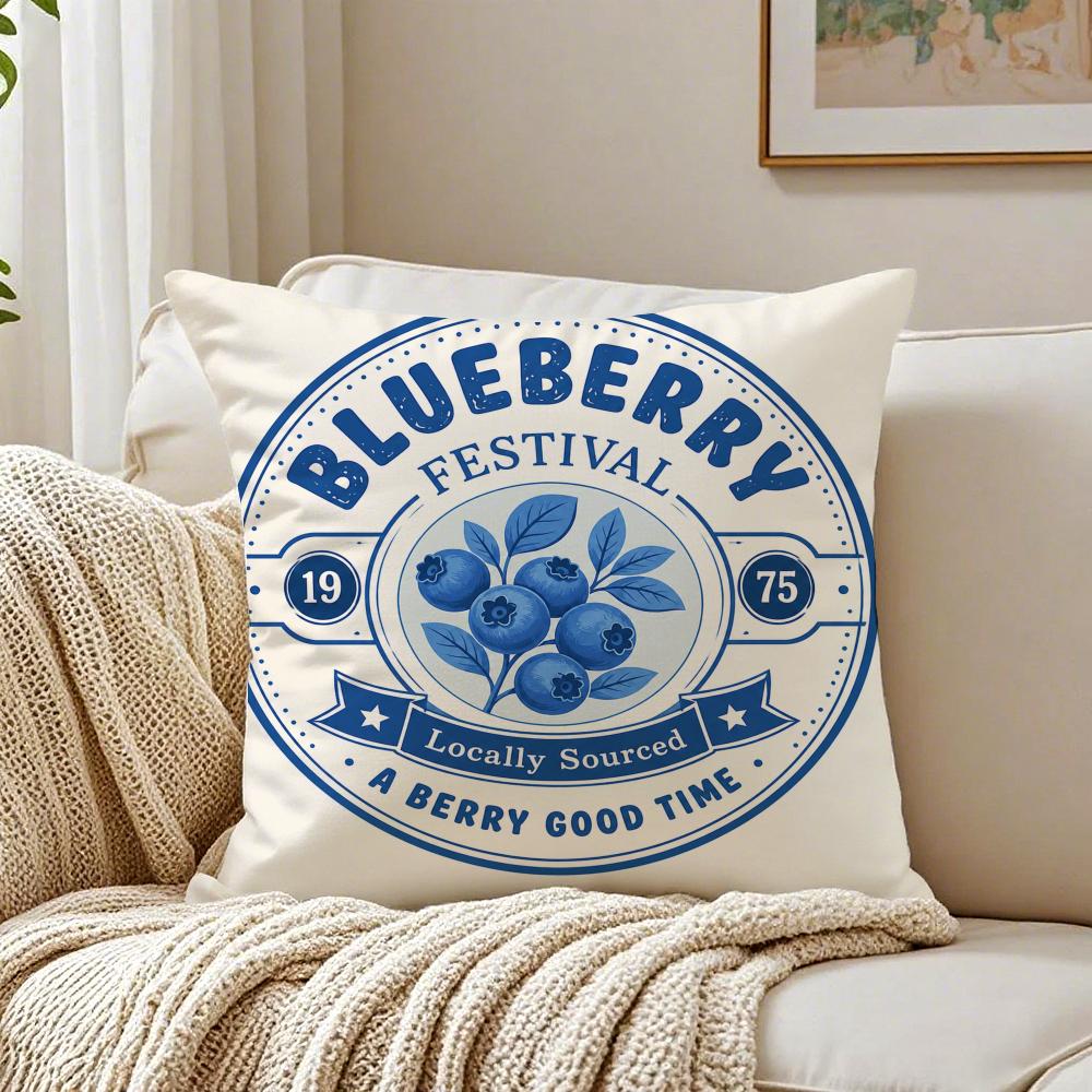 Blueberry Festival Vintage Retro Style Cushion Cover Breathable Cushion Covers Machine Washable Wrinkle-Resistant Soft Durable