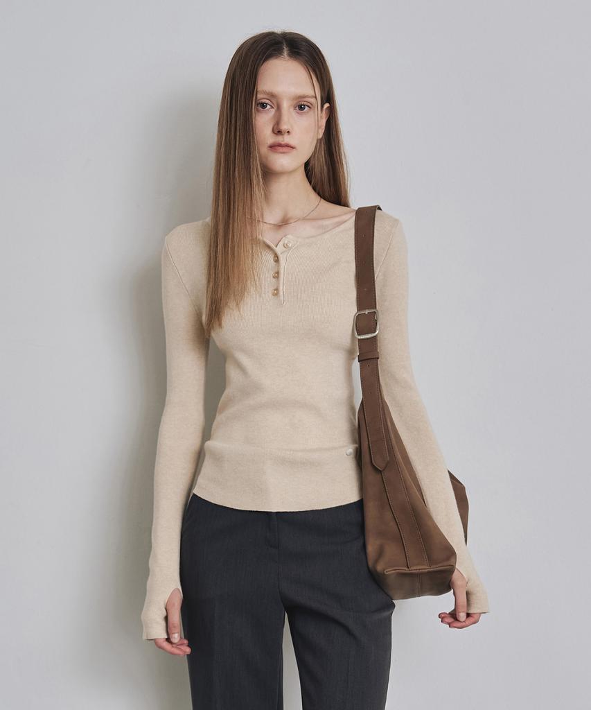 Keoseuteomeokeullagumeon Slim Henley Neck Ribbed Knit 6 Color Cowkt004