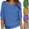 Women Autumn Winter Solid Color Knitting Sweater O-Neck 3/4 Sleeve Loose Fit Pullover Tops Knitwear