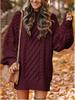 Women's Plus Size Loose Knit Sweater with Semi-High Neck - Chunky and Solid Color
