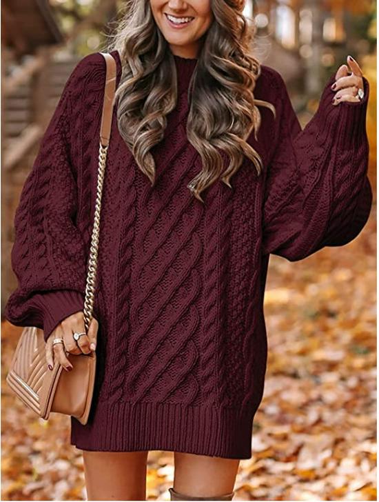 Women's Plus Size Loose Knit Sweater with Semi-High Neck - Chunky and Solid Color