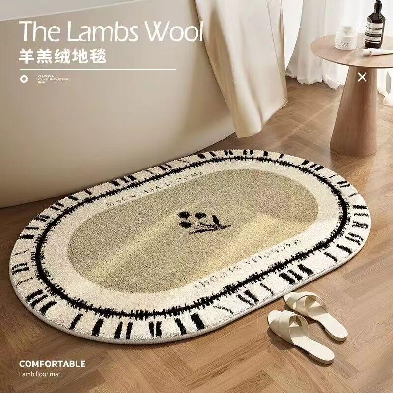 Oval Bathroom Carpet Quick Drying and Anti Slip Foot Pads Plush and Thick Large Carpet Entrance Bathroom Mat