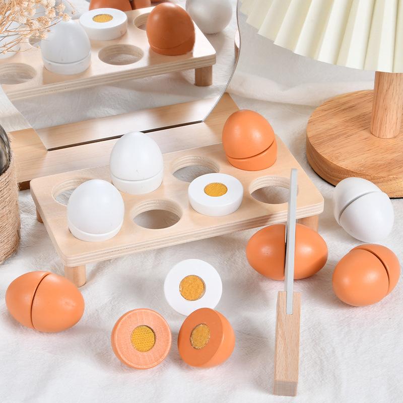 Children's Simulated Wooden Eggs Duck Egg Set Cutting Music Set Play House Tableware Kitchen Toys