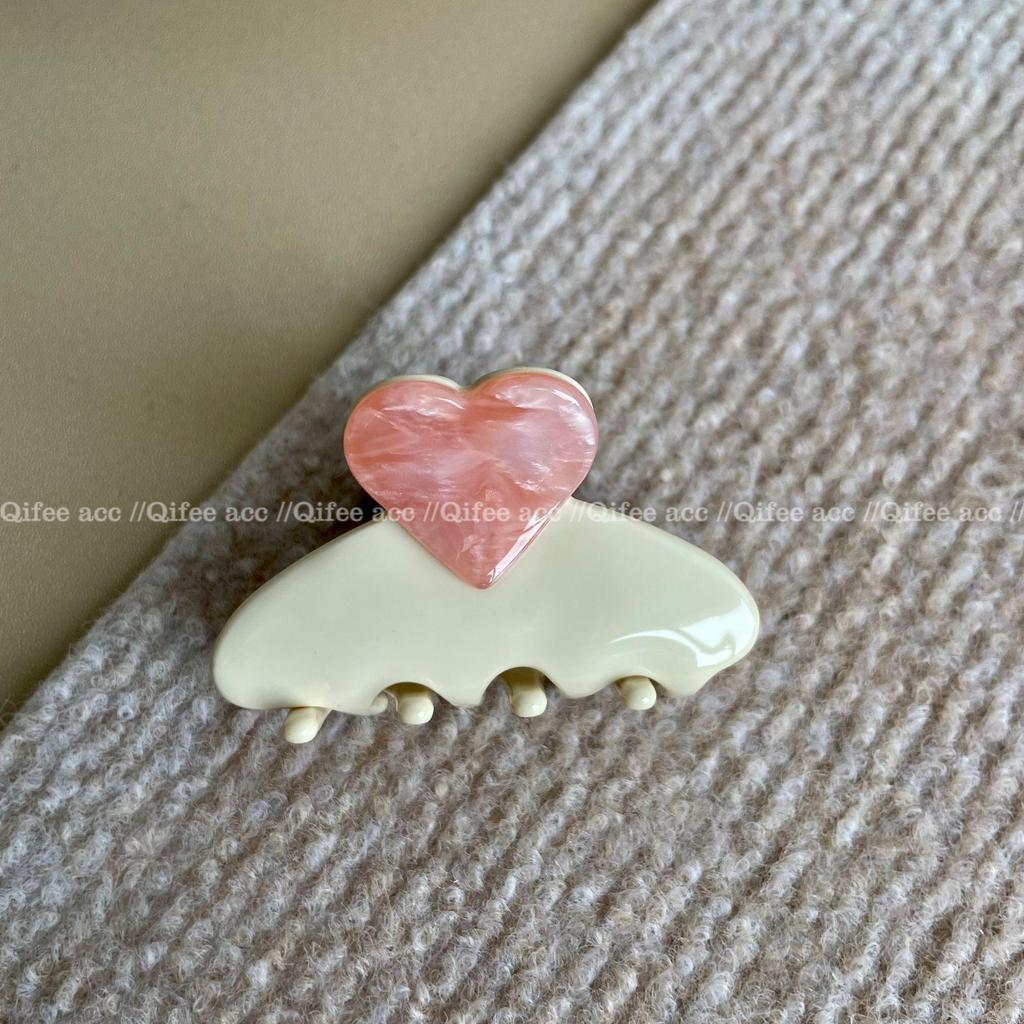New Color Block Heart Acetate Hair Clip: Sweet Back of Head Claw, Ponytail, Top Clip Hairpin Accessory