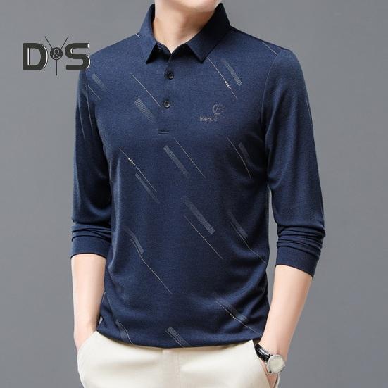 Herren Businesshemd Slim Fit Revers Langarm T-Shirt Einfarbiges Oberteil für Männer mittleren und älteren Alters für die Arbeit im Alltag