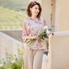 Pasite New Chinese Style Floral Chiffon Shirt & Pants Set