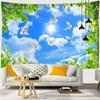 Landscape Tapestry Wall Hanging Sunny Scenery Blue Sky Love Heart Cloud Pigeon Beach Wall Tapestry Backdrop Wall Cloth Tapestry