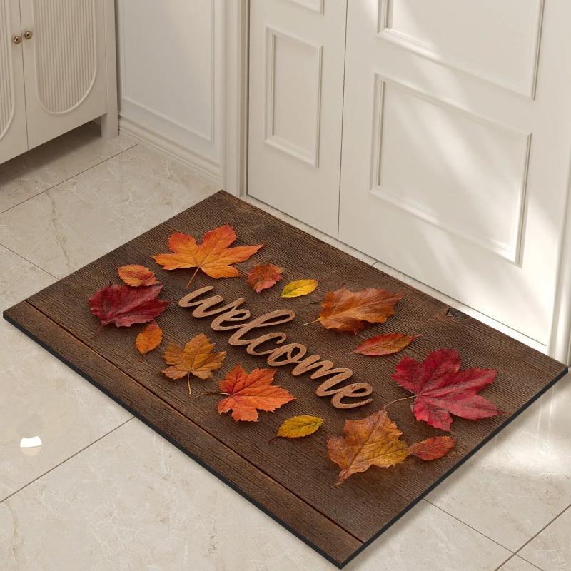 Fall Thanksgiving Maple Leaves Welcome Door Mat Non-Slip Floormat Living Room Entrance  Kitchen Hallway Balcony Rugs Home Decor