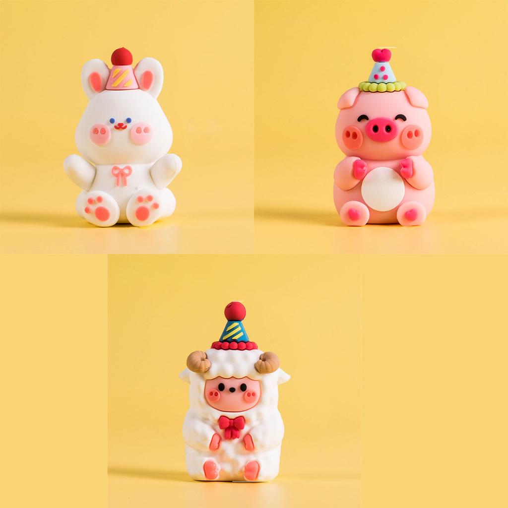 Cartoon Animal Figurine Decorative Cute Soft Plastic Animal Ornament for Birthday Party Desktop