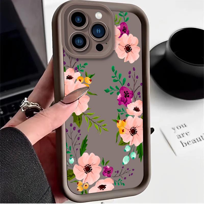 Retro Watercolor Wild Flowers Case for iPhone 17 Air 16 E 15 14 Plus 13 12 Mini 11 Pro Max Washable Dustproof Silicone Cover