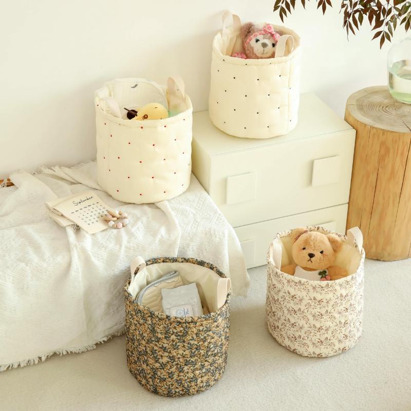 Quilted Baby Item Storage Bucket Diaper Bags Toys Clothes Basket Large Capacity Round Diaper Stackers Nappy Storage Basket