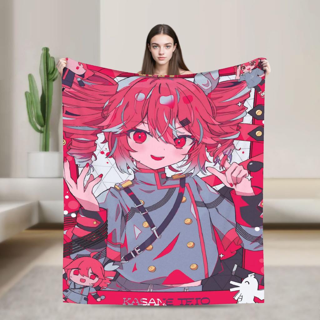 Kasane Teto Blanket Anime Vtuber Plush Novelty Soft Throw Blanket for Bedspread Textile Decor