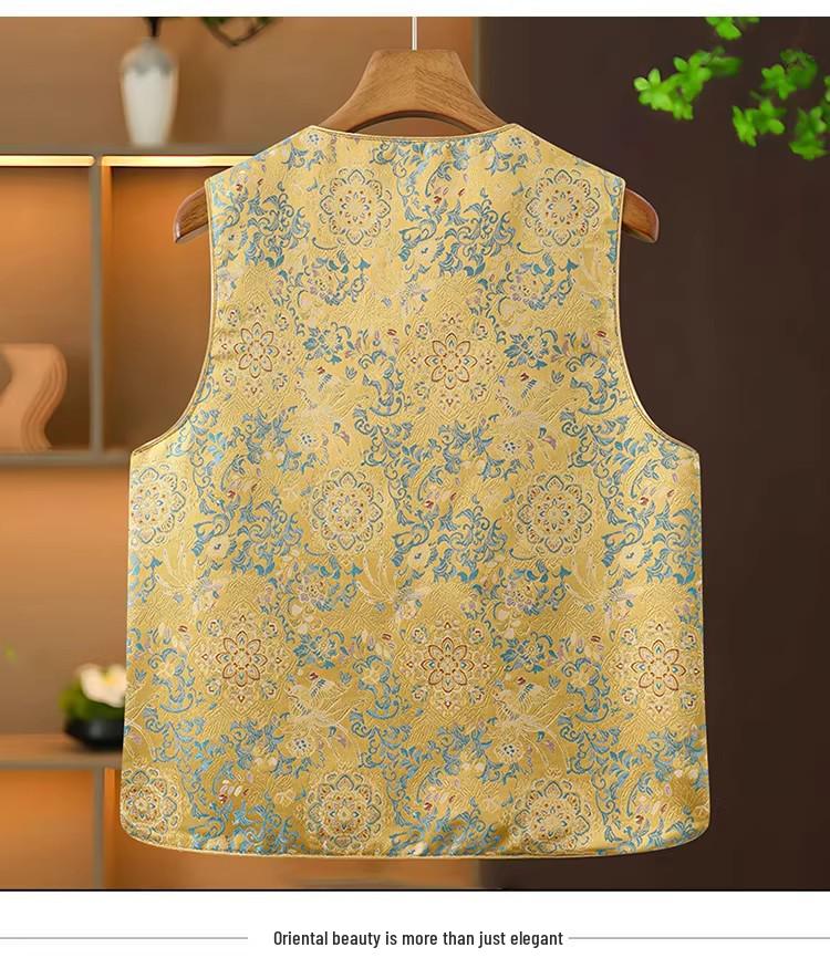 Elegant Jacquard Frog Button Vest for Middle-Aged and Elderly Mothers, Sleeveless, Versatile Spring Collection