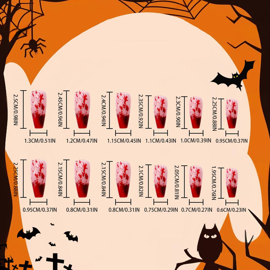 Halloween Fake Nails Stickers 48pcs Creepys Blood Drip Patterns Selfs Adhesive Nail Art For Women Party Costume Makeup