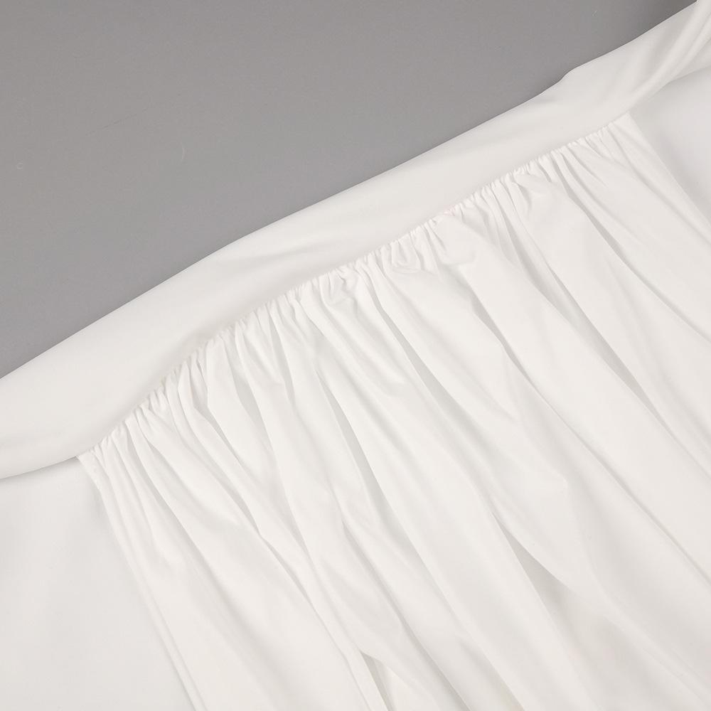 White High-Neck Long-Sleeve Formal Dress with Artistic Chest Decoration