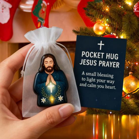 Pocket Hug Jesus Gift Blessing Jesus Prayer Figurine with Card Christian Pocket Hug Keepsake Religious Faith Ornament for Christian Gifts