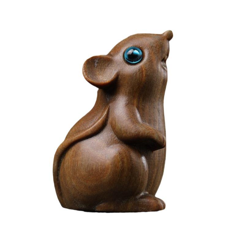 Simplistic Green Sandalwood Mouse Ornament: Zodiac Decor for Office