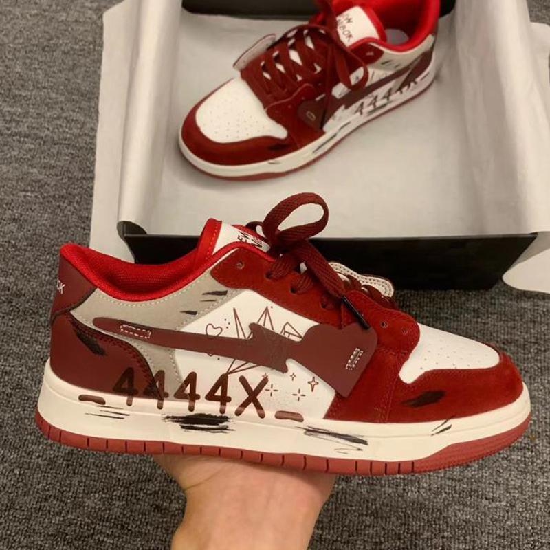 Fashion Men's Shoes 2025 New Niche Fashion Retro Graffiti Made Old Board Shoes Women's Flat Bottome Casual Couple Sport Shoe Lace Up Sho