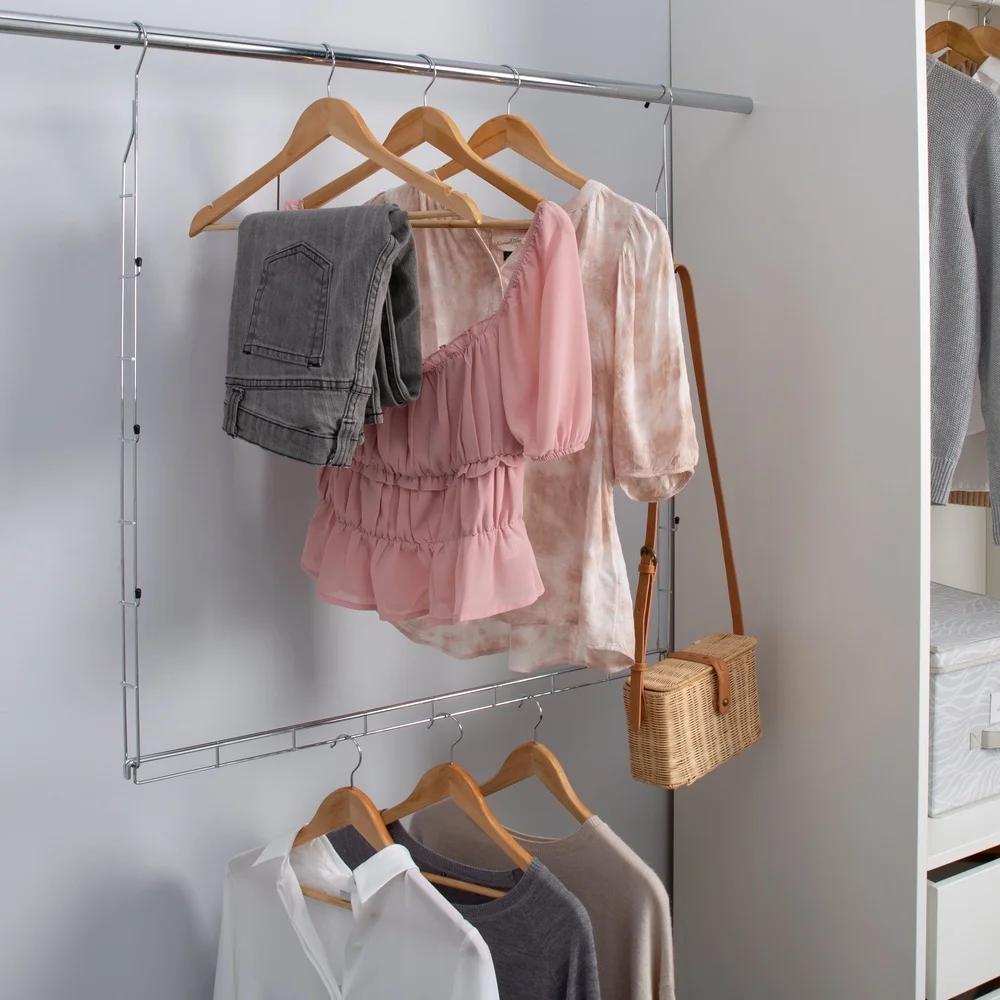 Adjustable 2 Tier Closet Rod Double Hanging Level Maximize Storage Space Organize Clothes Avoid Creases Wrinkle Free