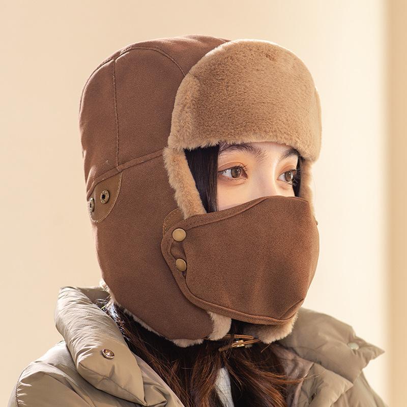 Unisex Winter Balaclava Hat with Ear Warmers, Polyester Fiber Knit Fabric, Hand Washable, Windproof and Breathable with Adjustable Valve - Black