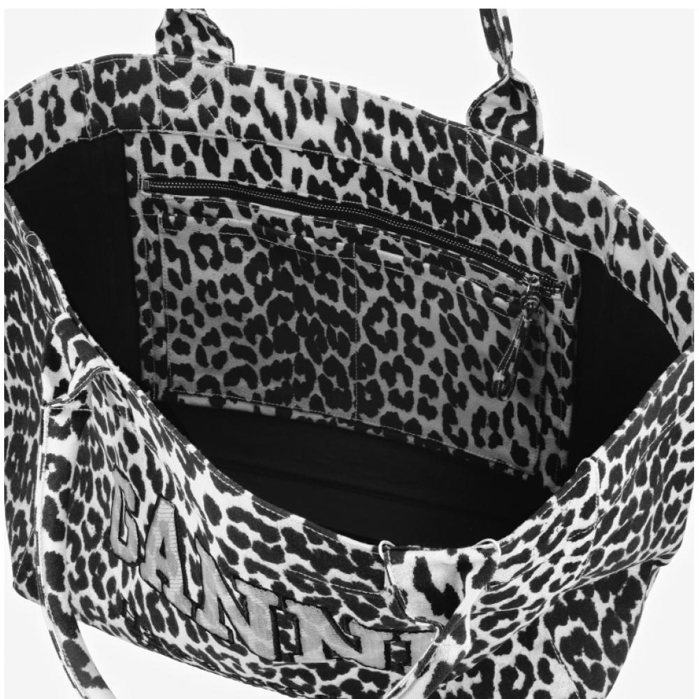 Ganni Leopard Print Medium Shopper Tote B2110040 018