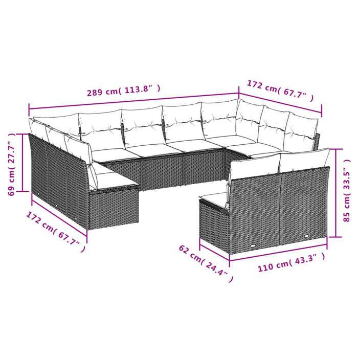 VidaXL Salon de Jardin avec Coussins 11 pcs, Canapés de Terrasse, Ensemble de Meubles d'Extérieur Patio, Moderne, Gris 3218351