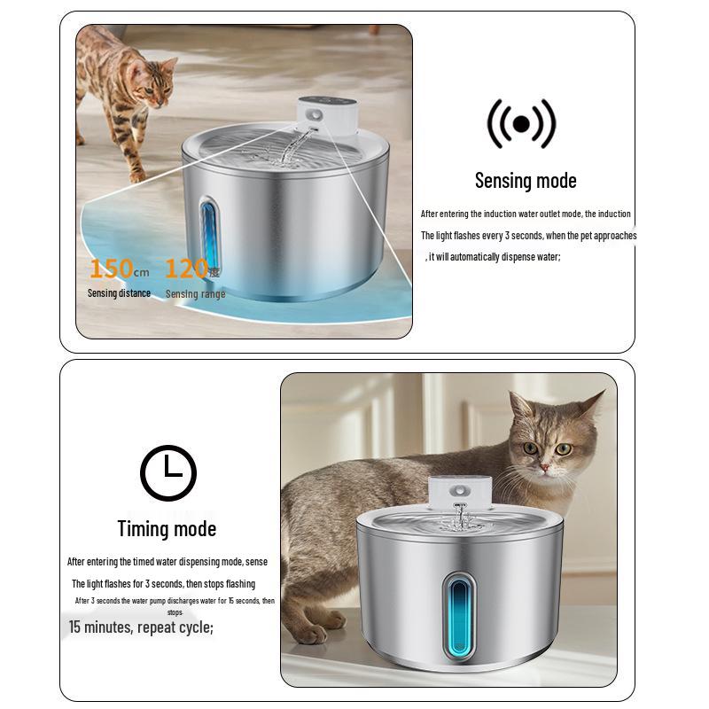 Smart Wireless Pet Water Fountain with Infrared Sensor and Auto Circulation - Stainless Steel Dog Water Dispenser