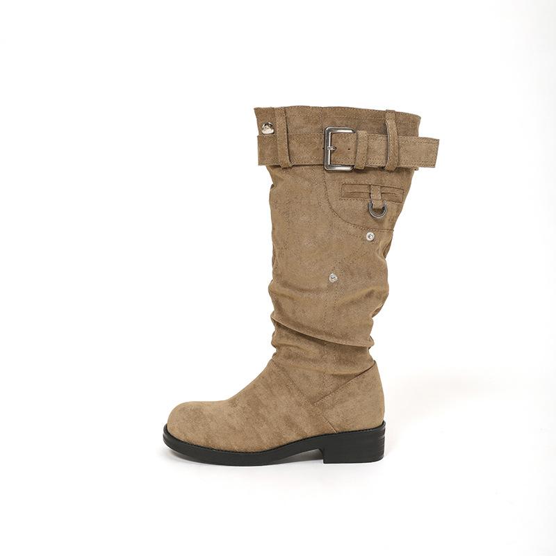 Maillard Pleated Pile Boots Women's Thick Heel Skinny Versatile Fashion Boots But Knee Boots Women's Western Knight Boots