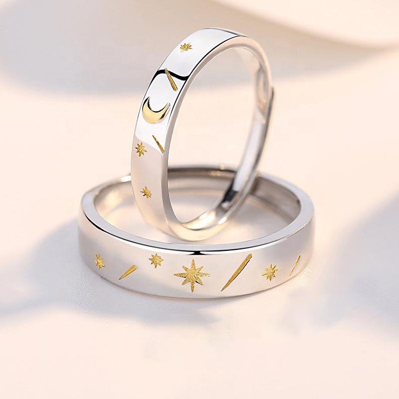 2026 Fashion Jewelry S New Design Moon Star 925 Sterling Silver Couple Ring