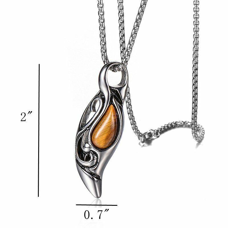 Modny Męski Naszyjnik z Zawieszką z Kamienia Tygrysie Oko Stal Nierdzewna Męski