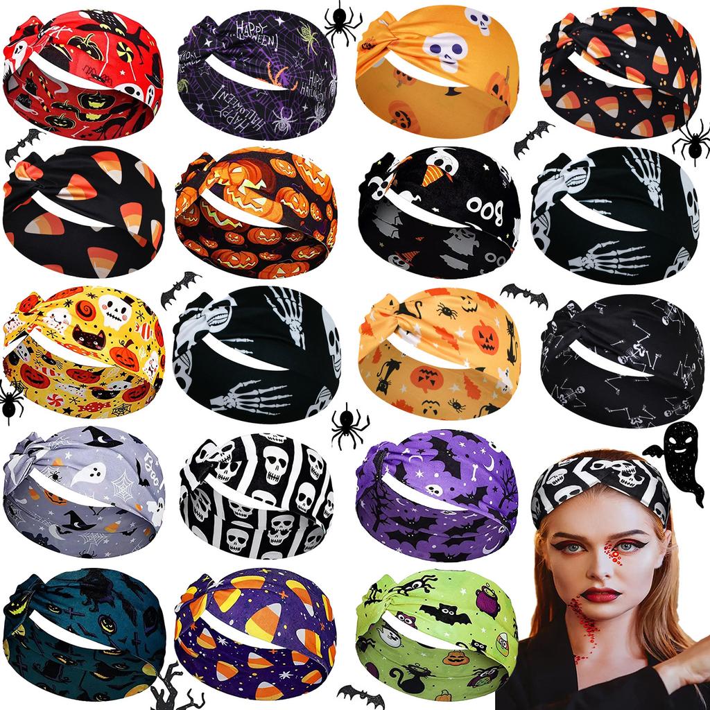 Elastic Non Slip Halloween Headbands Hair Accessories Bulk Pumpkin Pattern Halloween Hairband for Women Girl
