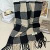 Autumn and winter scarf women's Korean version thickened warm long fringed knitted scarf versatile color matching plaid cold-proof shawl