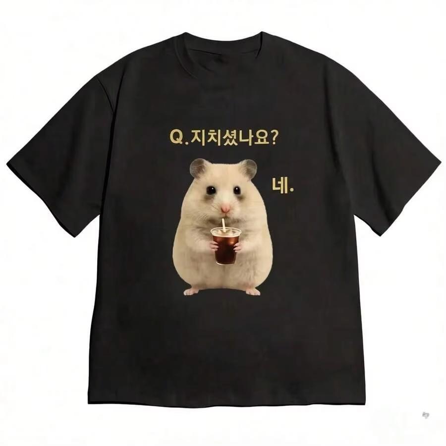 KoreanStyle Fun Patterned Unisexs TShirt Summer New Style High Street Casual Loose Fit Unisexs