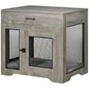 Dog Cage End Table with Two Doors, Drawer, for Medium Dogs - Grey