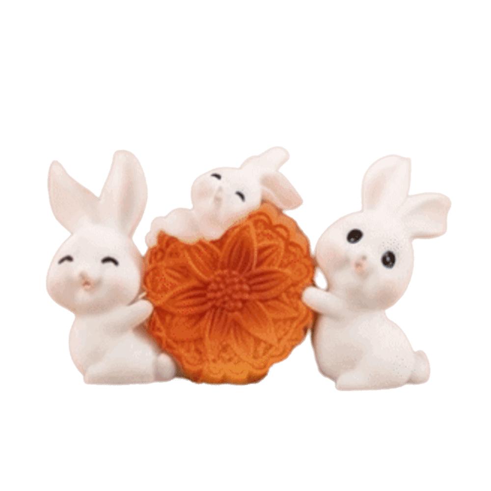 Resin Micro Landscape Decor White Rabbit Mid-Autumn Festival Desk Figurines Mini Ornaments  Home