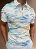 Camouflage Print Half-Zip Short Sleeve Polo Shirt, Stylish Casual Top