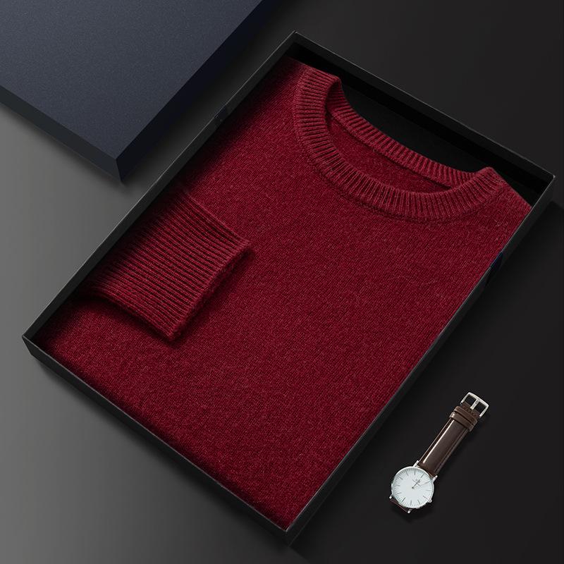 Thickened crew neck cashmere sweater versatile solid color knitted bottomed wool sweater