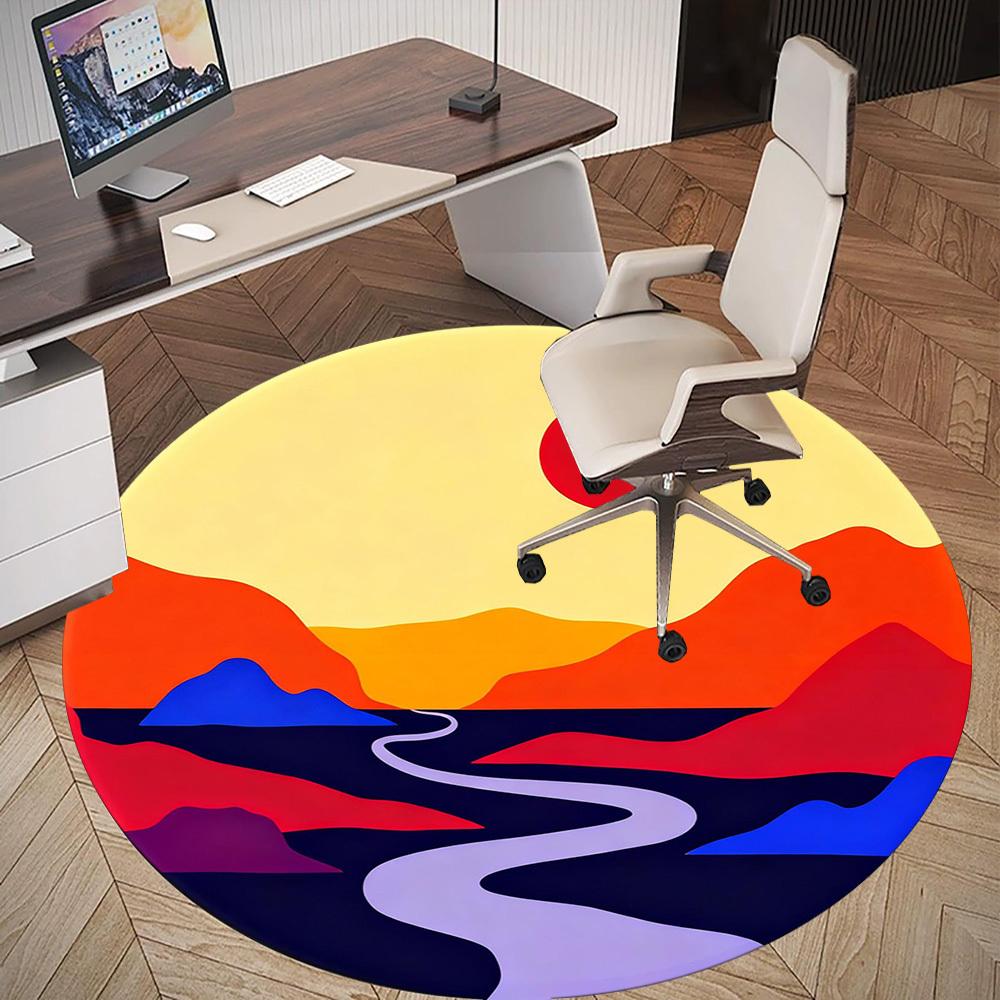 1pc Sunset Landscape Round Chair Mat Office Area Rug - Non-Slip, Floor Mat for Office, Bedroom, Ideal Home Decor Gift P0105001