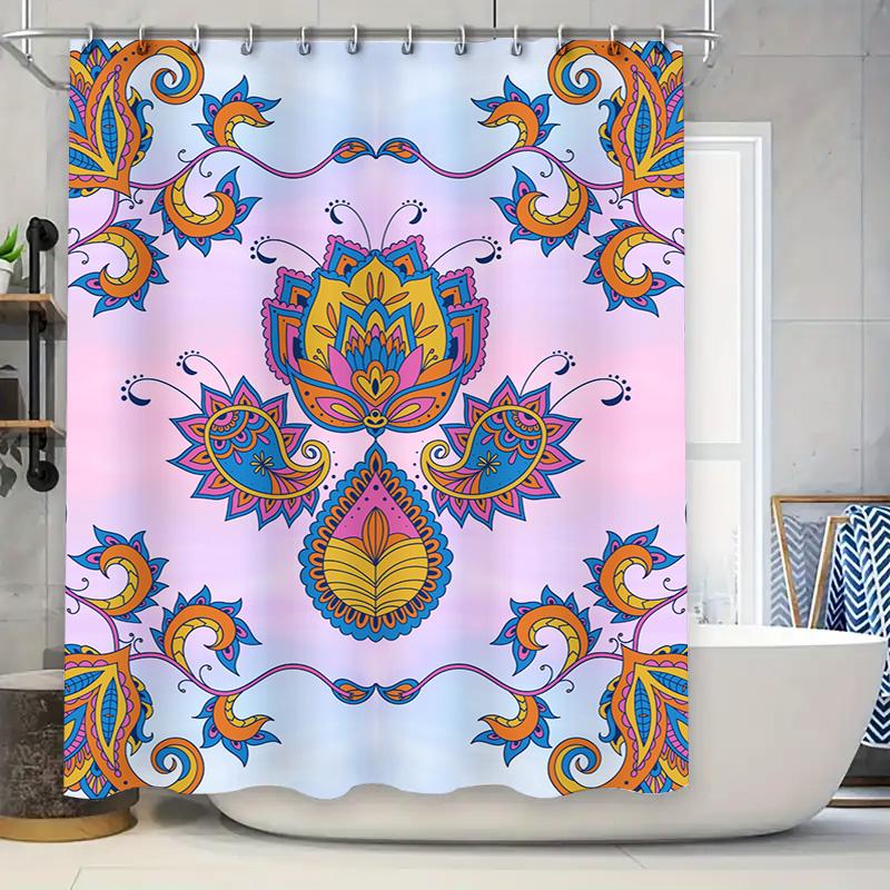 

Vibrant Bohemian Mandala Shower Curtain For Bathroom Decor Pink Blue Yellow Orange Flowers Pattern Waterproof Liner Size 72X84 I W60H190(CM)-1 Pcs