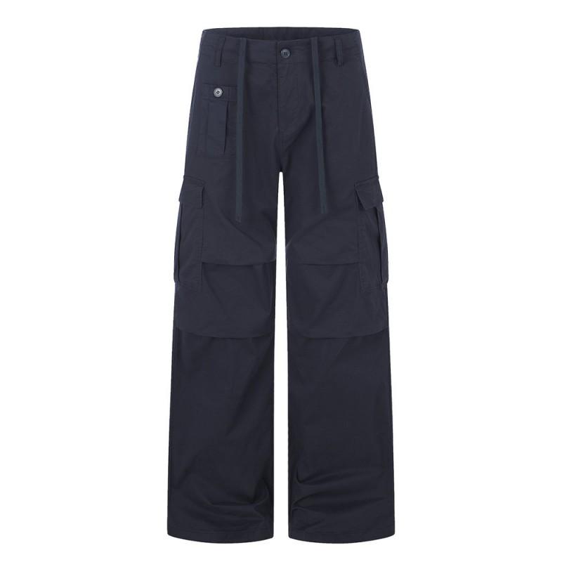 Mens Streetwear Cargo Pants Relaxed Fit Straight Leg Pleated Trousers Multi-Pocket Casual