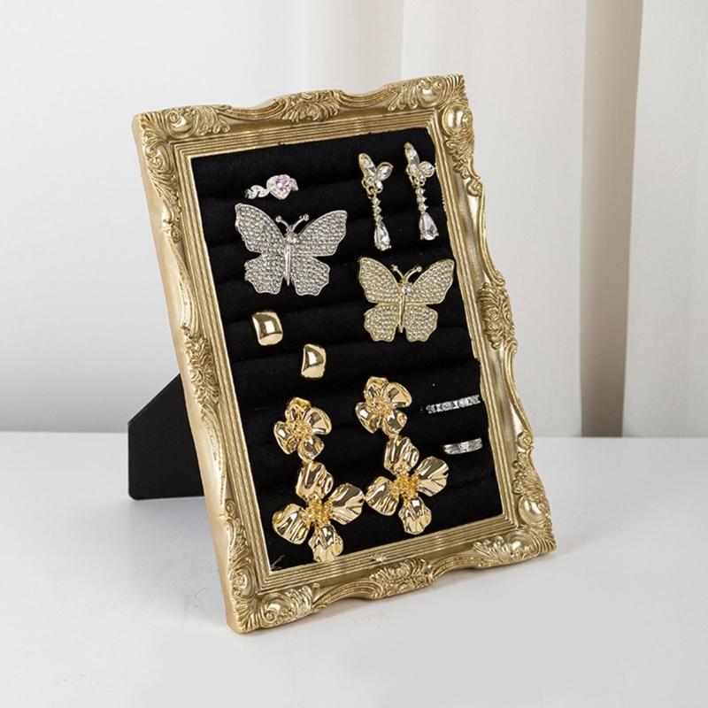 Suporte de Exibição de Joias Veludado Estilo Porta-Retrato Vintage Para Anéis Brincos e Pequenos Acessórios Com Múltiplas Opções de Cor