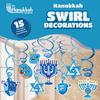 Hanukkah Swirl Decorations - 15 Foil Swirls with Menorah, Dreidel and Star Cutouts - Blue and White Chanukah Decor