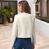 Womens Short Fleece Jacket - Vintage Raw Edge Round Neck Button Detail Lightweight