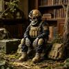 Gothic Skull Sitting Firefighter Figurine Resin Skeleton Statue Shelf Home Decor Hero Memorial Gift