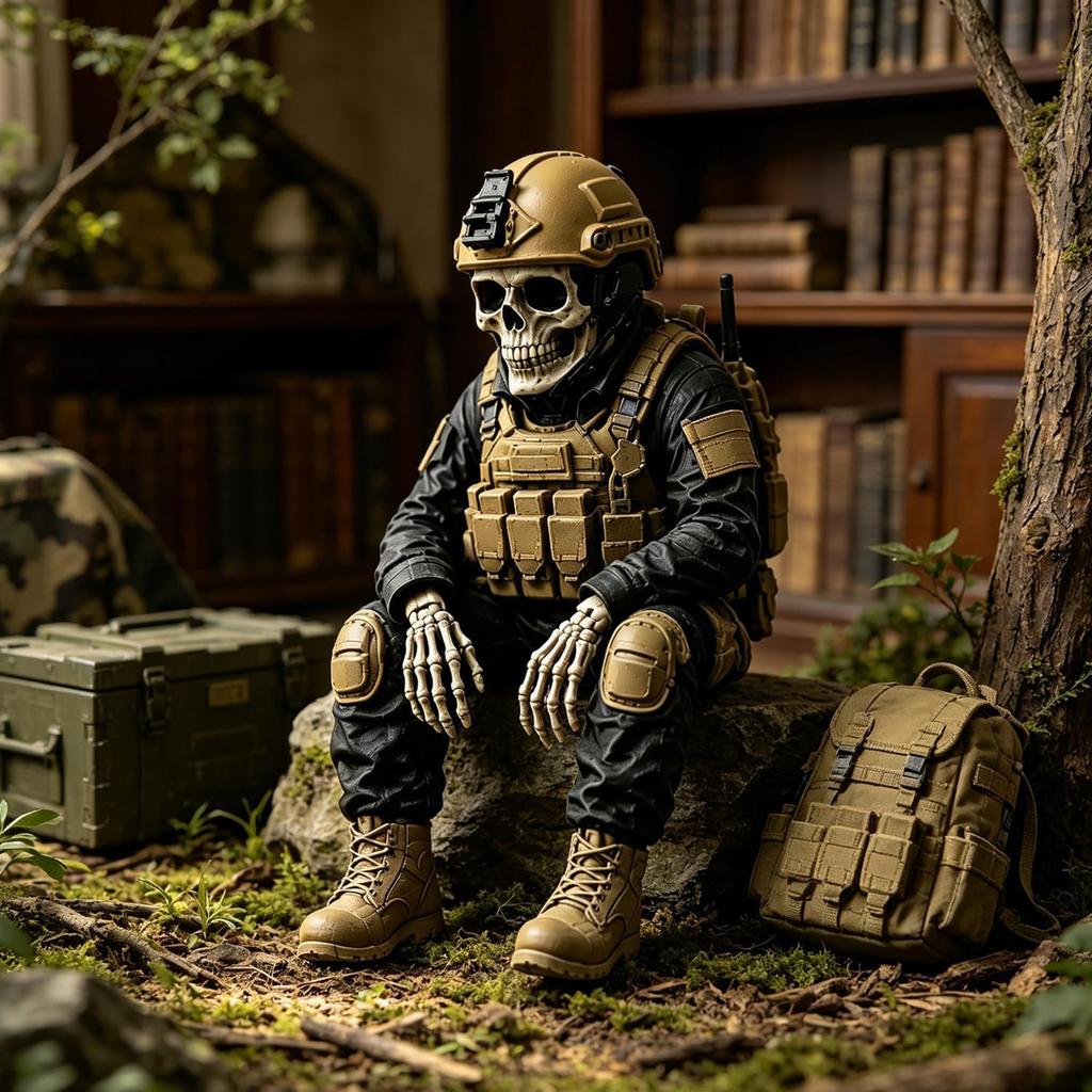 Gothic Skull Sitting Firefighter Figurine Resin Skeleton Statue Shelf Home Decor Hero Memorial Gift