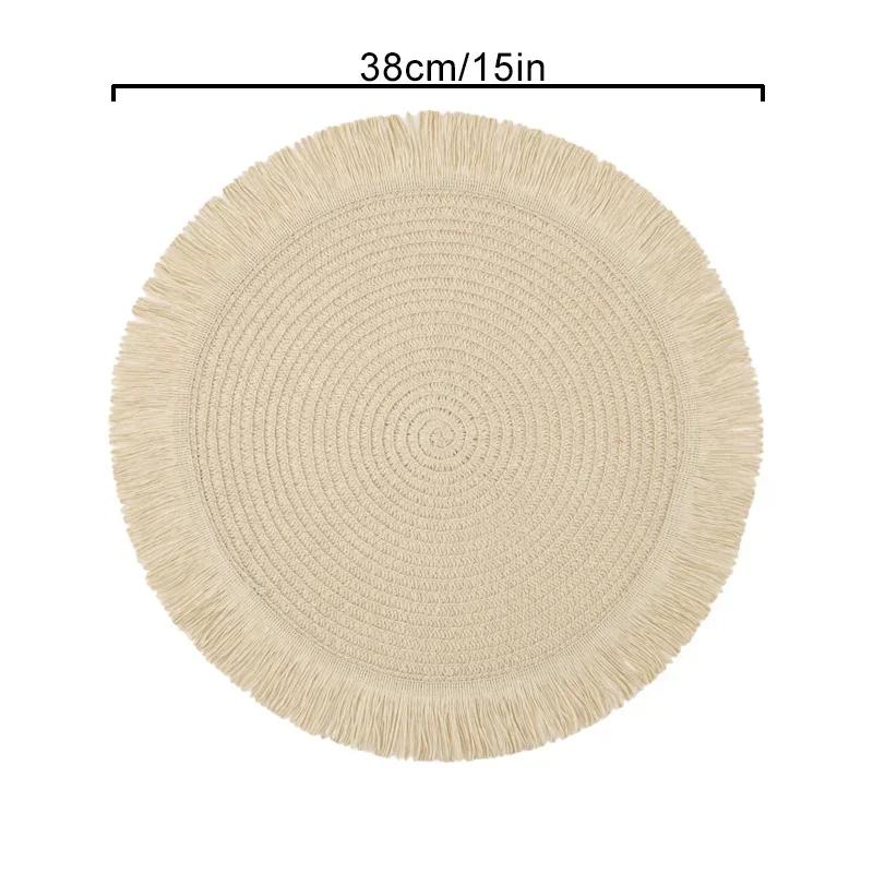 38cm Round Braided Placemat Fringe Paper Table Mat Hand Woven Non-slip Insulation Place Mat Tea Cup Pad Dining Table Decoration