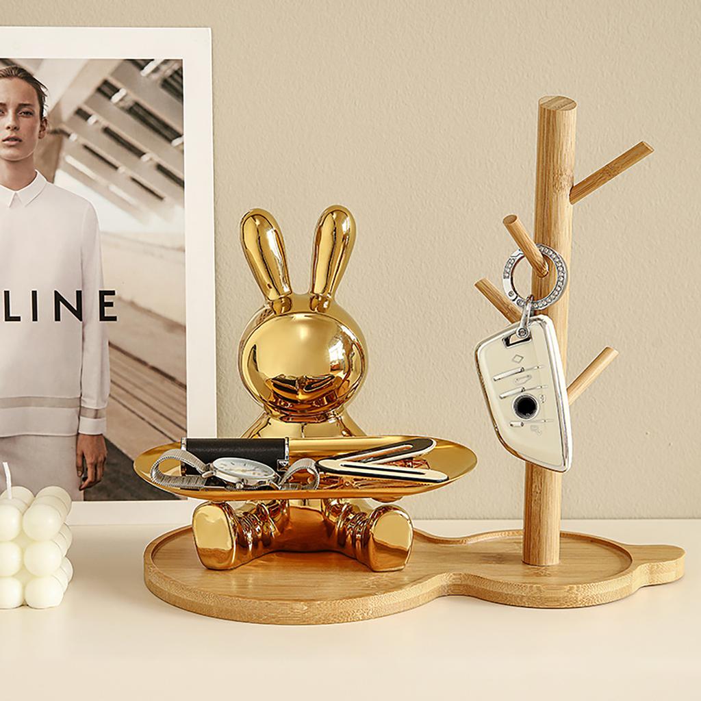Keramik Hasenstatue Aufbewahrungsornament Handwerk Galvanisieren Hasenstatuen Aufbewahrungstablett Weihnachtsgeschenke für TV-Schrank Büro