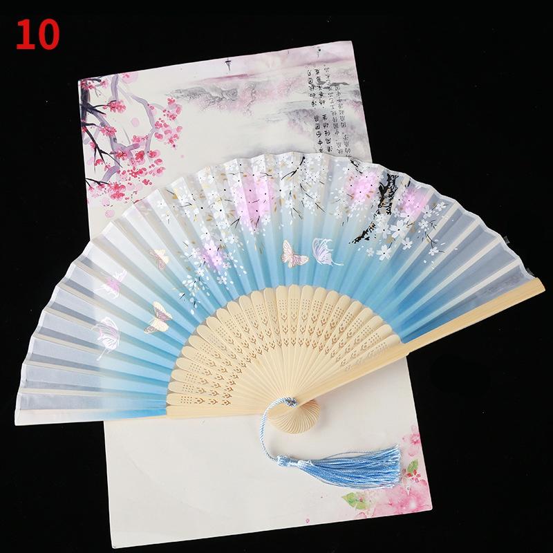 1Pc Vintage Silk Folding Fan Retro Chinese Japanese Bamboo Folding Fan Tassel Dance Hand Fan Home Decoration Ornament Craft Gift