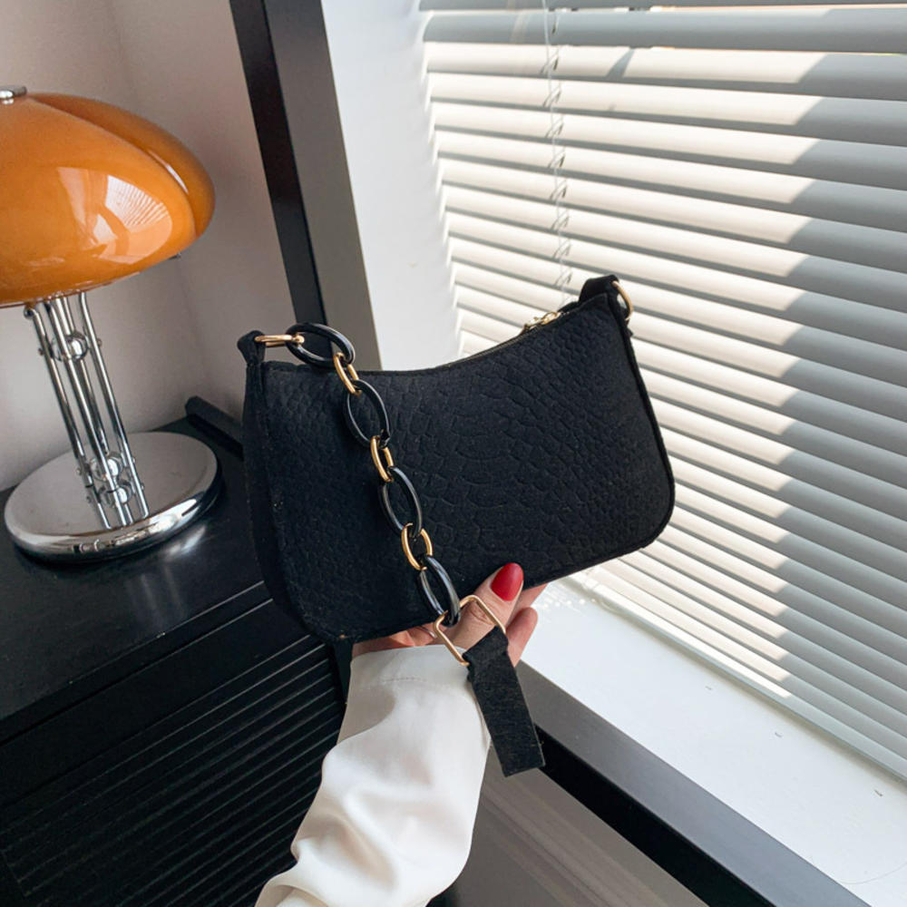 Fashi Felt Cloth Pattern Shoulder Bags For Women Small Handle Underarm Bag Clutch Luxury Solid Color Female Handbag With Purse