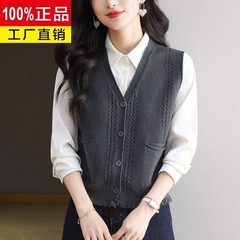 Sweater Spring and Autumn New Cardigan Vest Jacket Short Knitted Sweater Top Sleeveless Waistcoat